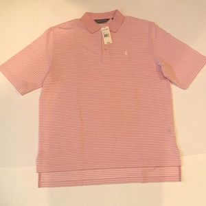 Polo golf shirt,  pink and white striped, size large